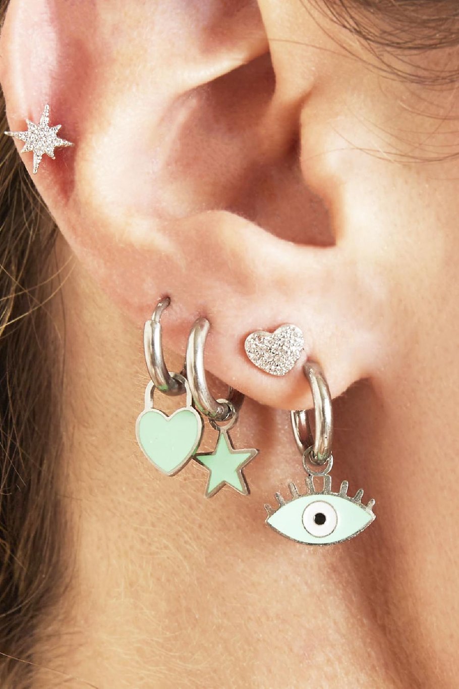 Boucles d'oreilles Pastel Eyes Rose Acier inoxydable Image2